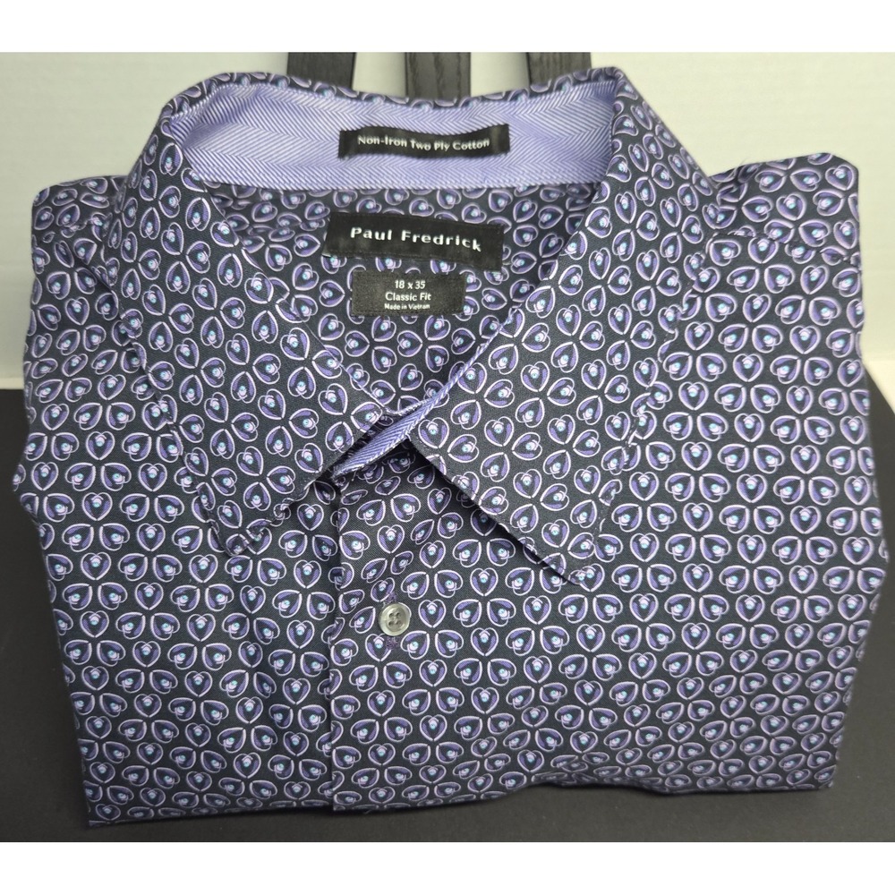 Paul Fredrick Men's 3XL 18x35 Classic Fit Geometric 2-Ply Cotton Dress Shirt